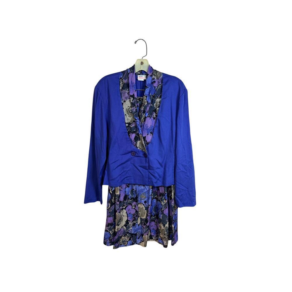 Avon vintage two-piece skirt suit royal blue blazer with a purple and black 9/10